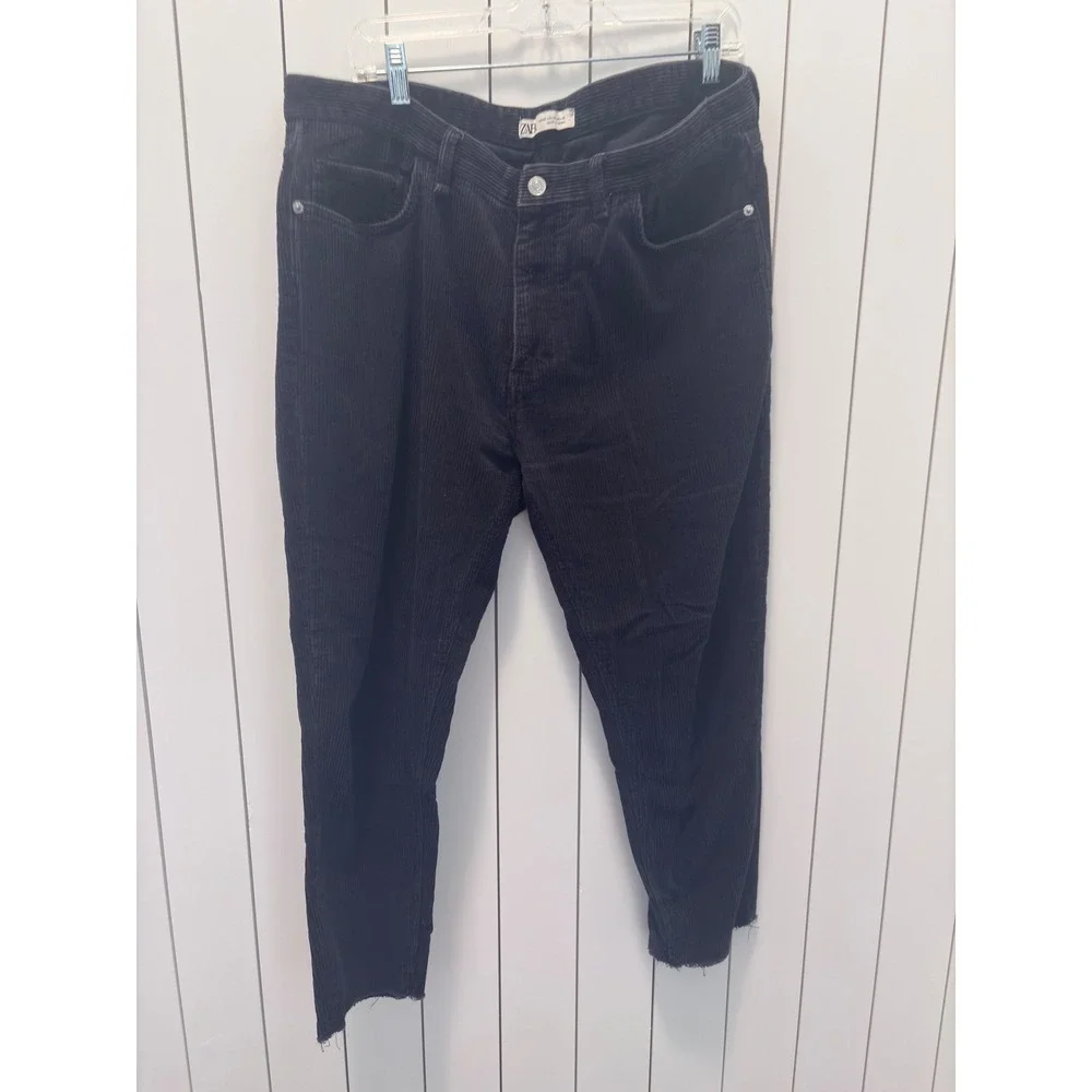 Zara Corduroy Pants Mens 36 Black Raw Hem Dark Academia Grunge